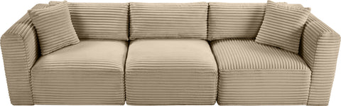 Faye 109" Taupe Corduroy Performance Fabric Upholstered Sofa, 3-Piece
