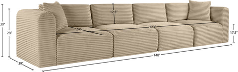 Faye 140" Taupe Corduroy Performance Fabric Upholstered Sofa, 4-Piece