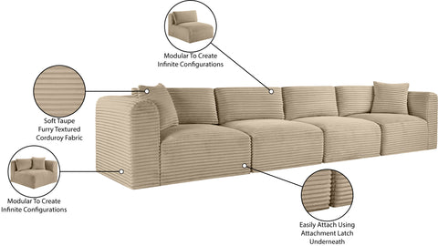 Faye 140" Taupe Corduroy Performance Fabric Upholstered Sofa, 4-Piece