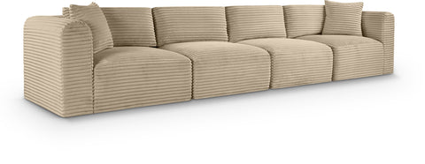 Faye 140" Taupe Corduroy Performance Fabric Upholstered Sofa, 4-Piece