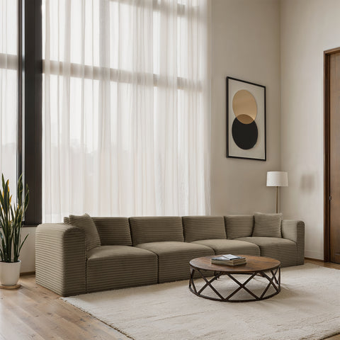 Faye 140" Taupe Corduroy Performance Fabric Upholstered Sofa, 4-Piece