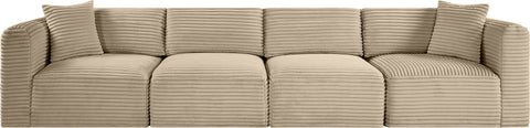 Faye 140" Taupe Corduroy Performance Fabric Upholstered Sofa, 4-Piece