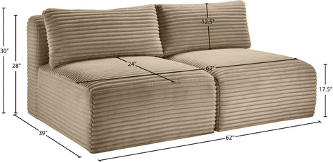 Faye 62" Taupe Corduroy Performance Fabric Upholstered Armless Loveseat, 2-Piece