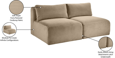 Faye 62" Taupe Corduroy Performance Fabric Upholstered Armless Loveseat, 2-Piece