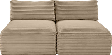 Faye 62" Taupe Corduroy Performance Fabric Upholstered Armless Loveseat, 2-Piece