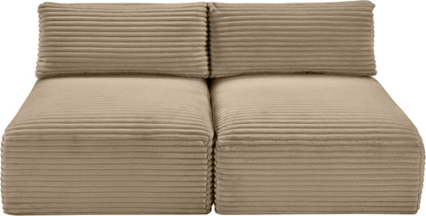 Faye 62" Taupe Corduroy Performance Fabric Upholstered Armless Loveseat, 2-Piece
