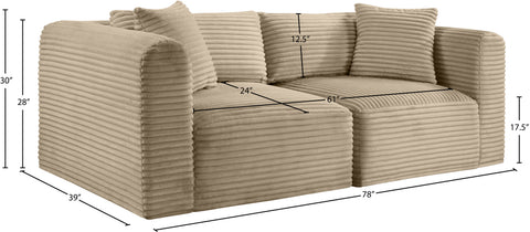 Faye 78" Taupe Corduroy Performance Fabric Upholstered Sofa, 2-Piece