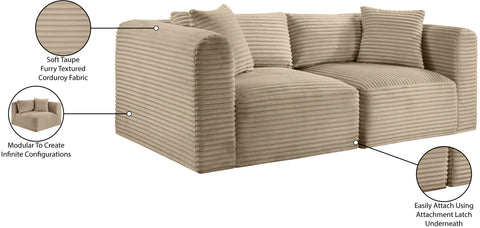 Faye 78" Taupe Corduroy Performance Fabric Upholstered Sofa, 2-Piece