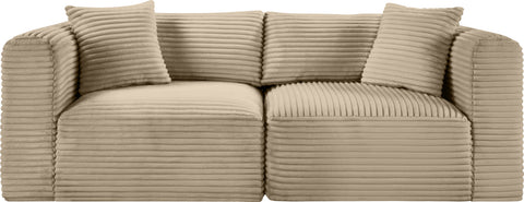 Faye 78" Taupe Corduroy Performance Fabric Upholstered Sofa, 2-Piece