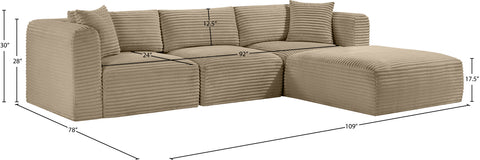 Faye 109" Taupe Corduroy Performance Fabric Upholstered Sectional, 4-Piece