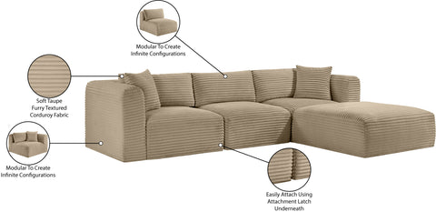 Faye 109" Taupe Corduroy Performance Fabric Upholstered Sectional, 4-Piece