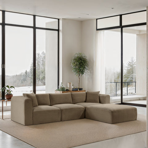 Faye 109" Taupe Corduroy Performance Fabric Upholstered Sectional, 4-Piece