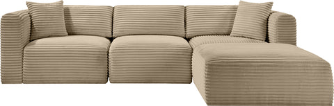 Faye 109" Taupe Corduroy Performance Fabric Upholstered Sectional, 4-Piece