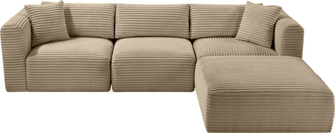 Faye 109" Taupe Corduroy Performance Fabric Upholstered Sectional, 4-Piece