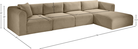 Faye 145" Taupe Corduroy Performance Fabric Upholstered Sectional, 4-Piece