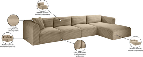 Faye 145" Taupe Corduroy Performance Fabric Upholstered Sectional, 4-Piece