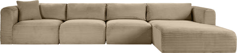 Faye 145" Taupe Corduroy Performance Fabric Upholstered Sectional, 4-Piece