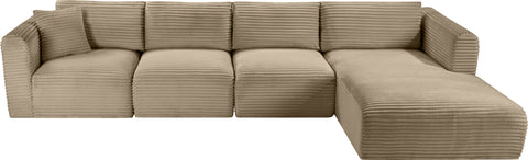 Faye 145" Taupe Corduroy Performance Fabric Upholstered Sectional, 4-Piece