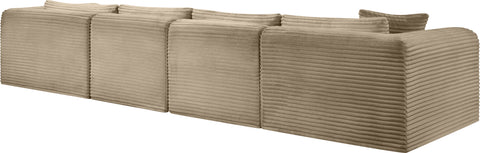 Faye 145" Taupe Corduroy Performance Fabric Upholstered Sectional, 4-Piece