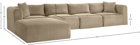 Faye 140" Taupe Corduroy Performance Fabric Upholstered Sectional, 5-Piece