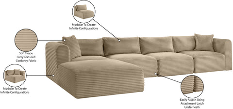 Faye 140" Taupe Corduroy Performance Fabric Upholstered Sectional, 5-Piece