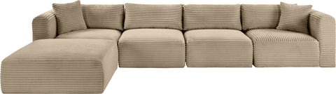 Faye 140" Taupe Corduroy Performance Fabric Upholstered Sectional, 5-Piece
