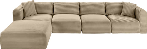 Faye 140" Taupe Corduroy Performance Fabric Upholstered Sectional, 5-Piece