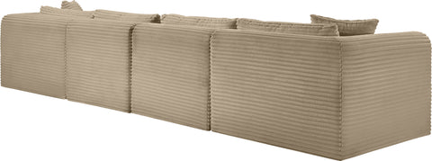 Faye 140" Taupe Corduroy Performance Fabric Upholstered Sectional, 5-Piece