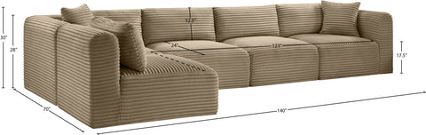 Faye 140" Taupe Corduroy Performance Fabric Upholstered Sectional, 5-Piece (Style 2)