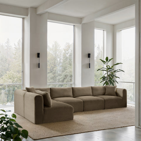 Faye 140" Taupe Corduroy Performance Fabric Upholstered Sectional, 5-Piece (Style 2)