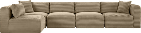 Faye 140" Taupe Corduroy Performance Fabric Upholstered Sectional, 5-Piece (Style 2)
