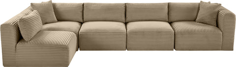Faye 140" Taupe Corduroy Performance Fabric Upholstered Sectional, 5-Piece (Style 2)