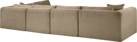 Faye 140" Taupe Corduroy Performance Fabric Upholstered Sectional, 5-Piece (Style 2)