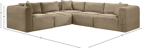 Faye 109" Taupe Corduroy Performance Fabric Upholstered Sectional, 5-Piece