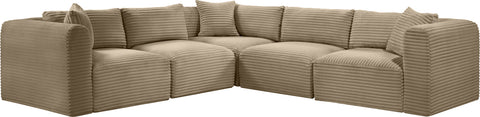 Faye 109" Taupe Corduroy Performance Fabric Upholstered Sectional, 5-Piece
