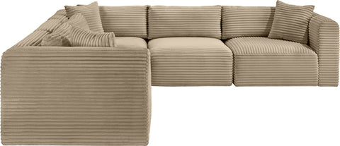 Faye 109" Taupe Corduroy Performance Fabric Upholstered Sectional, 5-Piece