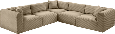 Faye 109" Taupe Corduroy Performance Fabric Upholstered Sectional, 5-Piece