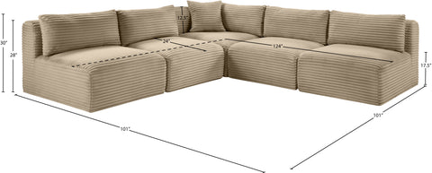 Faye 101" Taupe Corduroy Performance Fabric Upholstered Sectional, 5-Piece