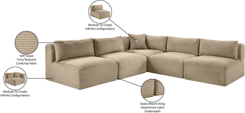 Faye 101" Taupe Corduroy Performance Fabric Upholstered Sectional, 5-Piece