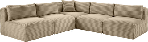 Faye 101" Taupe Corduroy Performance Fabric Upholstered Sectional, 5-Piece