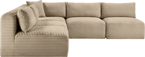 Faye 101" Taupe Corduroy Performance Fabric Upholstered Sectional, 5-Piece