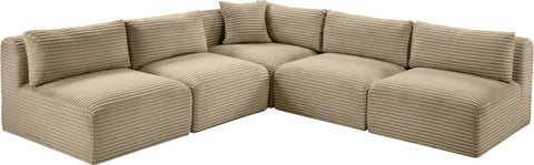 Faye 101" Taupe Corduroy Performance Fabric Upholstered Sectional, 5-Piece