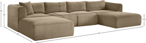 Faye 145" Taupe Corduroy Performance Fabric Upholstered Sectional, 5-Piece