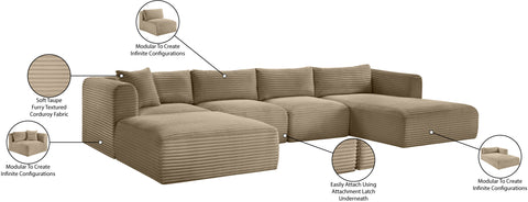 Faye 145" Taupe Corduroy Performance Fabric Upholstered Sectional, 5-Piece
