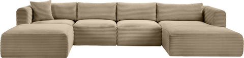 Faye 145" Taupe Corduroy Performance Fabric Upholstered Sectional, 5-Piece