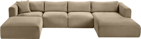 Faye 145" Taupe Corduroy Performance Fabric Upholstered Sectional, 5-Piece
