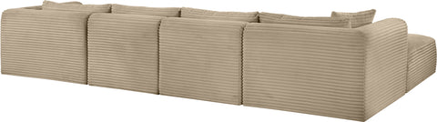 Faye 145" Taupe Corduroy Performance Fabric Upholstered Sectional, 5-Piece