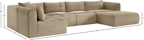 Faye 145" Taupe Corduroy Performance Fabric Upholstered Sectional, 5-Piece (Style 2)