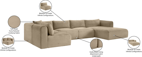 Faye 145" Taupe Corduroy Performance Fabric Upholstered Sectional, 5-Piece (Style 2)
