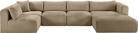 Faye 145" Taupe Corduroy Performance Fabric Upholstered Sectional, 5-Piece (Style 2)